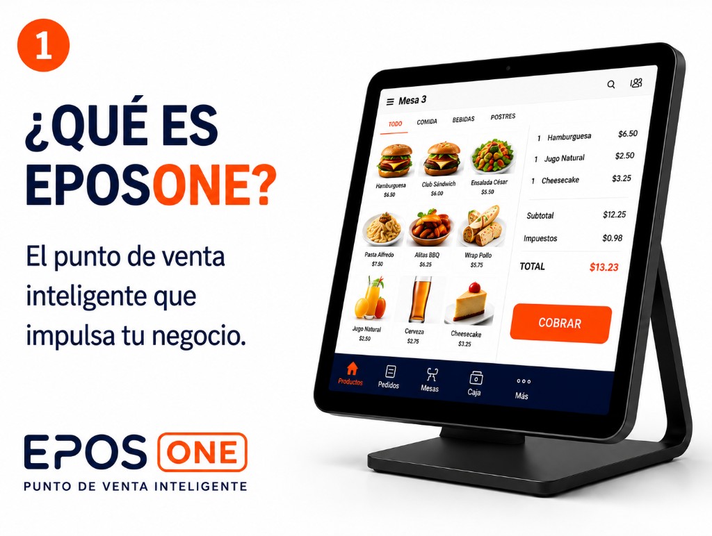 EPOSOne en punto de venta: café, terminal táctil y cobro con tarjeta